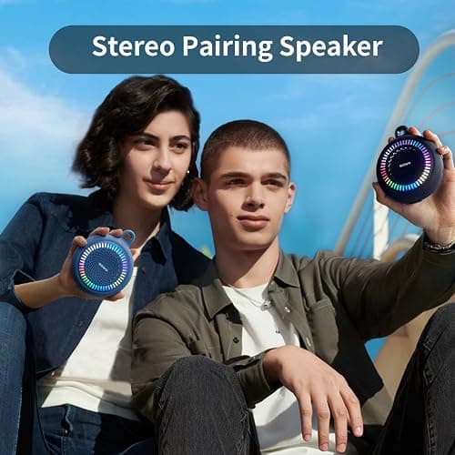 Portable Bluetooth Speaker Wireless - Small Shower Speaker Waterproof with Clip - Powerful Bass and Louder Volume - Colorful Lights and Lightweight with TWS Pairing - Black thumbnail 6