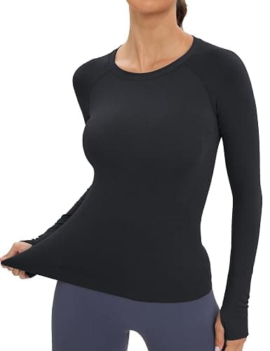 MathCat Workout Seamless Shirts for Women Long-Sleeved Yoga Running Breathable Thumb Holes Tops - Image 1