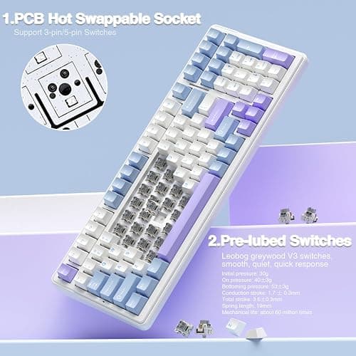 AULA F99 Wireless Mechanical Keyboard,Tri-Mode BT5.0/2.4GHz/USB-C Hot Swappable Custom Keyboard,Pre-lubed Linear Switches,Gasket Structure,RGB Backlit Gaming Keyboard for PC/Tablet/Xbox/PS4/PS5 thumbnail 5