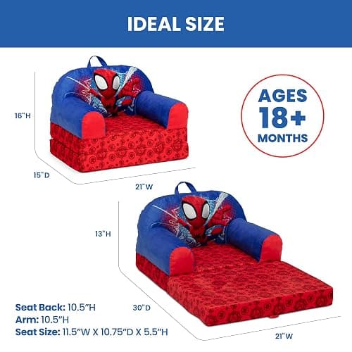 Delta Children - Spidey and His Amazing Friends Cozee Buddy Flip-Out Kids Chair, Red thumbnail 3