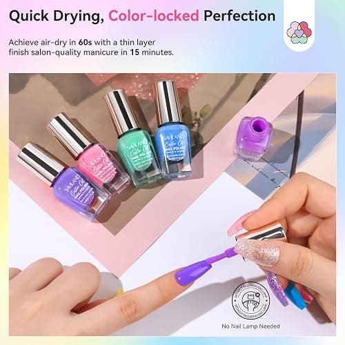 SAVILAND Color Artistry Nail Polish Set: 20+3 5ml Quick Dry Pastel Regular Nail Polish Kit Spring Summer Fingernail Polish Bulk with Base Glossy & Matte Top Polish Coat Nail Art Women Gift thumbnail 5