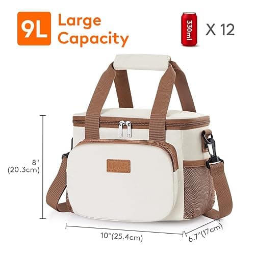 Lifewit Medium Lunch Bag, Insulated Lunch Box, Soft Cooler Cooling Tote for Adult Men Women, Beige 12-Can (9L) thumbnail 3