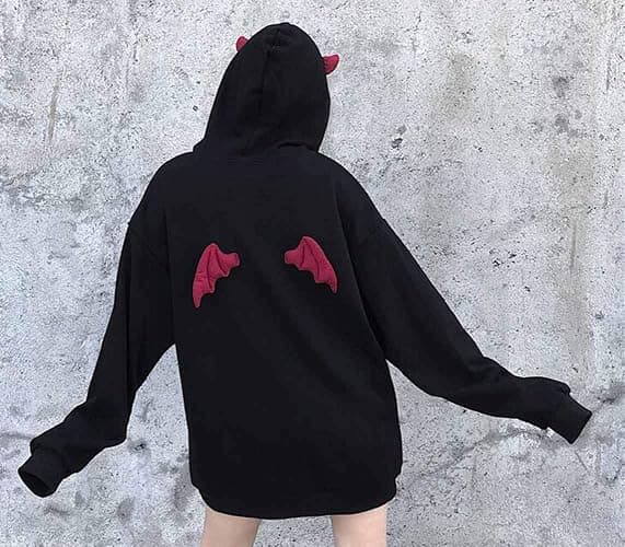 Womens Devil Wings Red Horn Sweatshirt Long Sleeve Hoodie Pullover Hooded Tops thumbnail 6