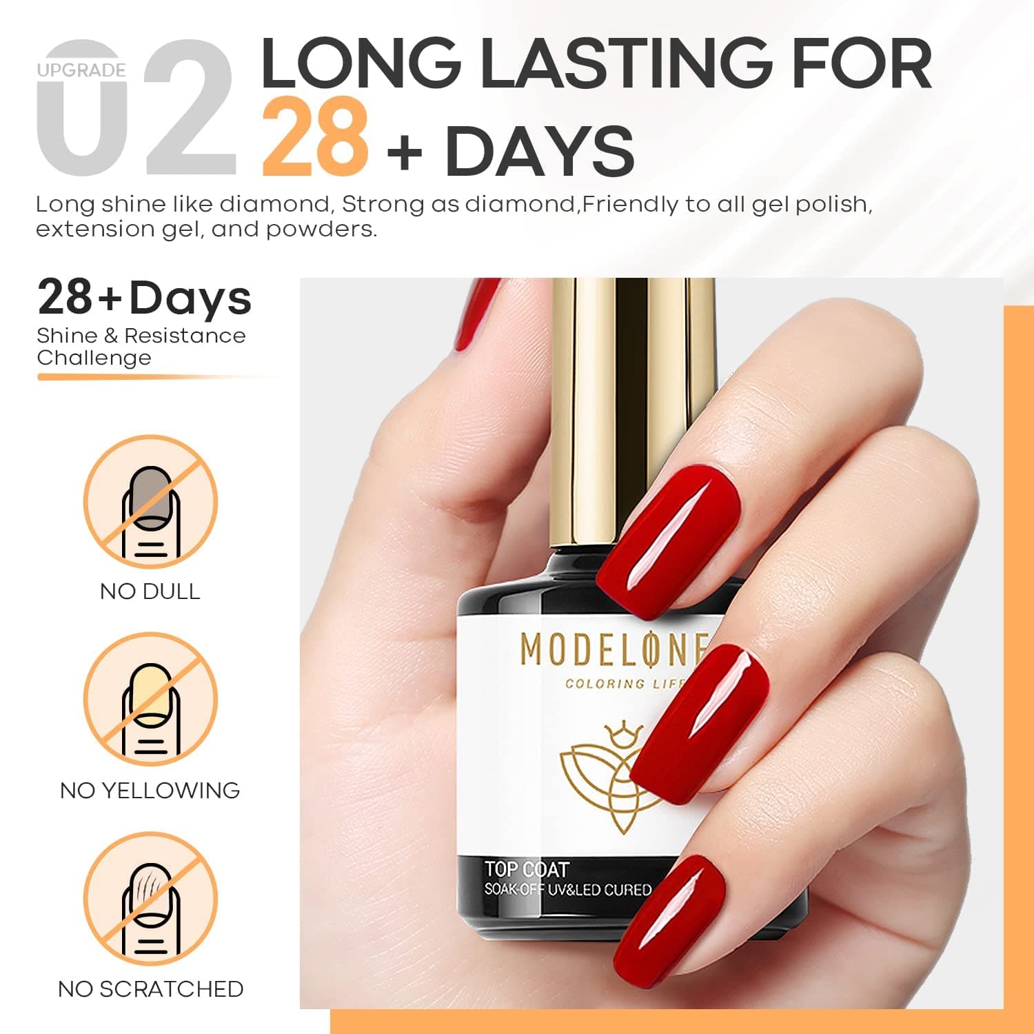 Modelones Gel Top Base Coat Set - 2 Pcs Gel Nail Polish No Wipe Gel Top Coat, Soak Off UV LED Gel Polish Glossy Shine Finish 10ml For Home DIY and Nail Salon thumbnail 4