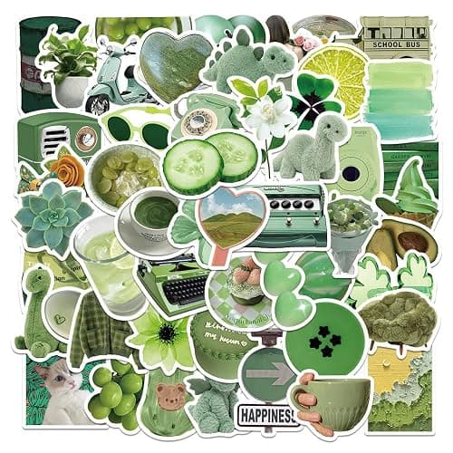 ZJSXINDI Green Plant Stickers Aesthetic 50pcs Waterproof Laptop Stickers Decals for Water Bottle Laptop Computer Skateboard Bumper,Aesthetic Vsco Vinyl Stickers for Kids Teens Girls (Green Mood) - Image 1