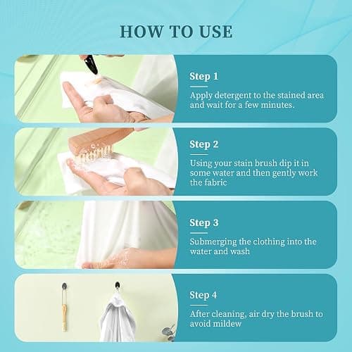 BFWood Laundry Stain Brush, Natural Soft Boar Bristles, Removes Tough Stains from Delicate Fabrics Like Knits, Cotton, and Linens, Gentle on Fabrics, No Damage thumbnail 5
