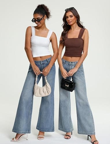 Avidlove Square Neck Tops for Women Mesh Cute Ruched Crop Tank Y2K Concert Going Out Top Brown thumbnail 6