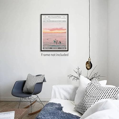 Pink Beach Newspaper Posters Vintage Fashion Coastal Girl Surf Wall Art Grainy Salt Water Heals Everything Canvas Prints for College Dorm Bedroom Wall Decor 12X16 inch Unframed thumbnail 5