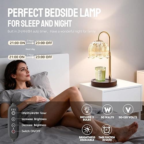 GEEZO Fragrance Candle Warmer Lamp，Electric Candle Warmer with Timer & Dimmer，Mom Christmas Birthday Gifts for Women, House Warming Gifts New Home Bedroom Decor thumbnail 4