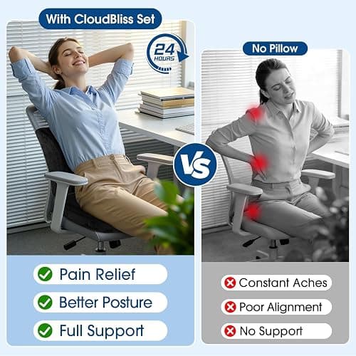 CloudBliss Ergonomic Seat Cushion & Lumbar Support Pillow Set, Black,Large | Back Pain & Sciatica Relief, Memory Foam Support, Adjustable Straps, Machine Washable Velvet, Perfect for Office, Car, Gaming thumbnail 8
