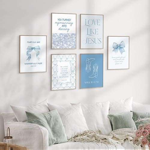Blue Christian Bow Wall Art Bible Verse Canvas Poster Girls Room Wall Decor Scripture Jesus Pictures Religious Poster Trendy Preppy Aesthetic Prints Coquette Artwork for Bedroom 8x10x6 Inch Unframed thumbnail 7
