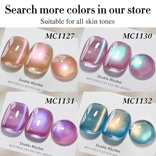 Double Rhythm 15ML Ice Glass Cat Eye Gel Polish with Magnet Holographic Glitter Shimmer Translucent Sheer Color Salon Soak Off Magnetic Nail at Home (Golden Violet-MC1129) thumbnail 7