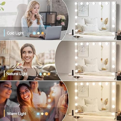 YU YUSING Hollywood Makeup Mirror, 45×58cm Large Lighted Vanity Mirror, Tabletop or Wall-Mounted Mirror, with 15 Dimmable Bulbs, 3 Color Modes, Touch Screen Control, 10X Magnifier, USB Output Port thumbnail 3
