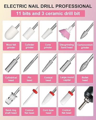 Professional Nail Drill Kit 35000RPM Clip-On Portable Cordless Rechargeable Adjustable Speed with LCD Display and 14 Bits for Acrylic Gel Manicure Pedicure Suitable for Salon Home and DIY Nail thumbnail 8