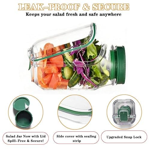 ChefktCove Reusable Salad Jar Pod, Side Opening Leakproof Container with Dressing Cup - Meal Prep, Office Lunch, Travel, Picnic - BPA-Free, Microwave & Dishwasher Safe (Pink) thumbnail 4