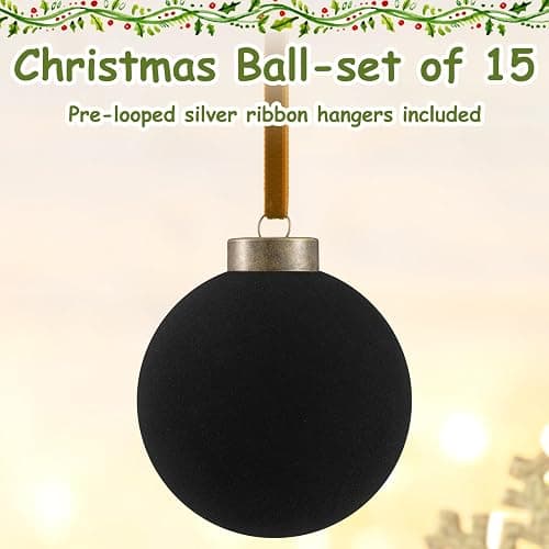 Liliful 15 Pcs Velvet Christmas Balls Bulk Flocked Christmas Tree Ball Ornaments Plastic Xmas Decorative Hanging Ornaments(Black,3.15 Inch) thumbnail 3