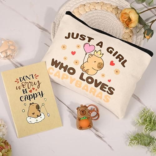Bayelove Capybara Gifts for Women Capybara Stuff with Glass Cup Makeup Bag Sock Hair Bands Capybara Keychain and Gift Cards Gift for Capybara Lover thumbnail 5