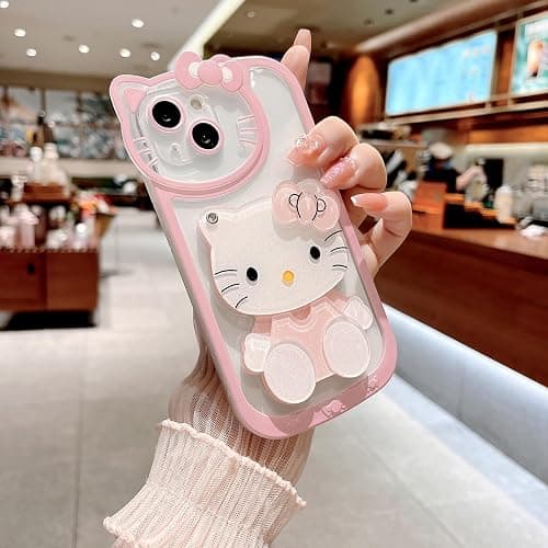 XXYUIKEZI for iPhone 16 Kawaii Cartoon Cute Pink Phone Case，Built-in Makeup Mirror for Women Girls, Soft Transparent Protective Pink Phone Case thumbnail 3