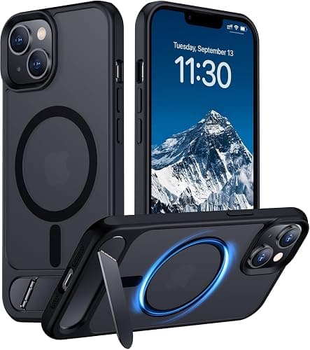 Temdan Compatible with iPhone 14 Case/iPhone 13 Case,[Built-in Invisible Kickstand][Compatible with MagSafe][Military Grade Shockproof] Slim Translucent Matte Phone Case for iPhone 14/13 6.1" - Image 1