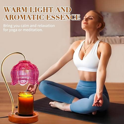 Purple Flower Candle Warmer Lamp with Timer - Electric Candle Heater for Women's Gifts, Mom, Friends, Vintage Home Decor(Includes 2 Bulbs) thumbnail 6