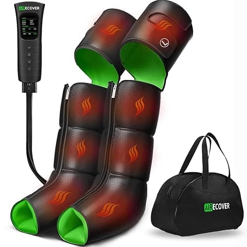Airecover Leg Compression Massager with Heat for Circulation and Pain Relief, 3-in-1 Foot, Calf & Thigh Recovery System, Compression Boots for Lymphedema, Swollen Legs & Edema