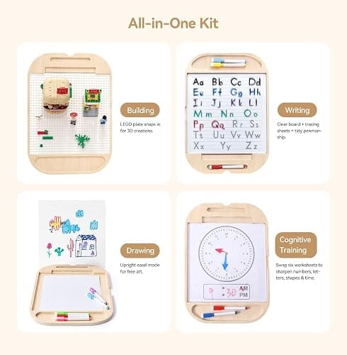IEATFO Sensory Table Inserts Multi-Activity Boards, Classic Baseplate for Building Bricks, Clear Acrylic Writing & Drawing Panel with 3 Double-Sided Sheets, 8 Markers thumbnail 3