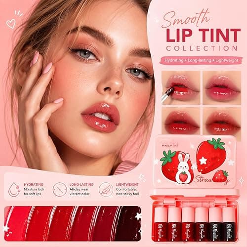 6 Colors Lip Tint Stain Set, Korean Makeup Lip Stain for Girls, Cute Stuff | Multi-use Lip and Cheek Tint, Moisturizing Mini Liquid Lipstick, Long lasting Non-Stick Cup Waterproof, Lip Color Makeup thumbnail 2