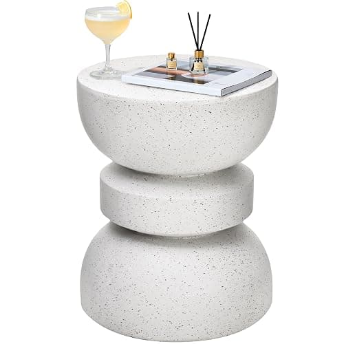 Ultym 18" Outdoor Side Table, Modern Hourglass Garden Stool in Painted Faux Terrazzo-Look, Patio Coffee Accent Table Decorative, Durable Weatherproof MGO & Easy Assembly Round Table for Room Porch thumbnail 3