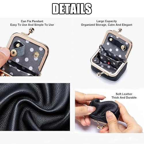 Genuine Cow Leather Mini Jewelry Box & Coin Purse for Women, Travel Jewelry Case with Kiss Lock, Holds Earrings, Rings, Necklace, Bracelet, Coins (Green) thumbnail 7
