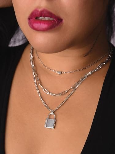 Sacina Gothic Silver-Tone, Black Layered Heart Lock Necklace, Emo Grunge Punk Necklace, Goth Jewelry, Halloween Christmas Jewelry Gift For Women thumbnail 2