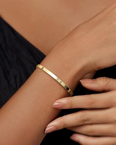 TEN MIRO 16k Chunky Gold Bangle Cuff Bracelets for Women Trendy, Sweatproof Bangle Bracelet Non Tarnish Gold Plated Cuff Bracelets for Women thumbnail 2