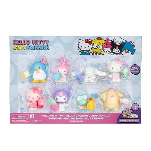 Hello Kitty and Friends Sweet Snacks 8-Pack with Mix and Match Sweet Accessories - 2” Figures - Hello Kitty, My Melody, Kuromi, Cinnamoroll, Pompompurin, Keroppi, and Tuxedosam thumbnail 3