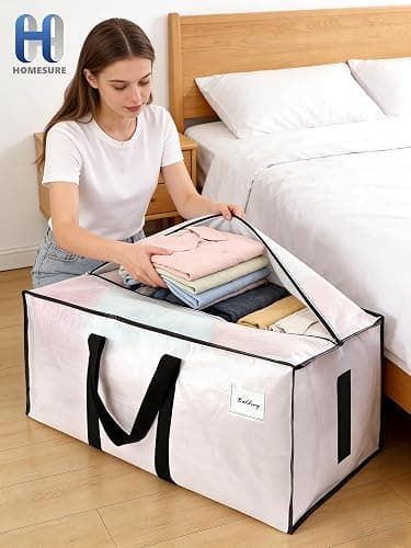 HOMESURE Supports 200lbs Heavy Duty Moving Bags - Strong Zipper & Wrap-Around Handles - Water-Resistant Storage Totes, Durable Alternative to Moving Boxes - 8 Pack - Semi-Transparent thumbnail 2