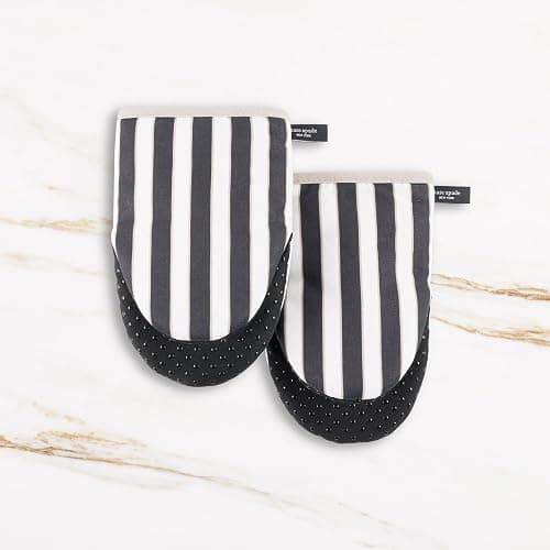 Kate Spade New York Botanical Stripe Mini Oven Mitt 2-Pack Set, 5.5" x 8", Black/Beige thumbnail 3