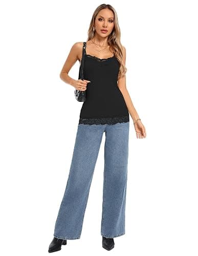 Kate Kasin Women's Adjustable Spaghetti Strap Lace Trim Cami Tunic Tank Top 2PACK thumbnail 8