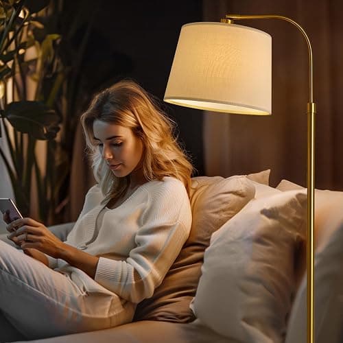 Oneach 62" Arc Floor Lamp for Living Rooms, Gold Tall Standing Lamps with Remote and Stepless Dimmable Bulb, Modern Reading Light for Bedrooms Corner Nursery Kid Office (Bulb Included) thumbnail 8