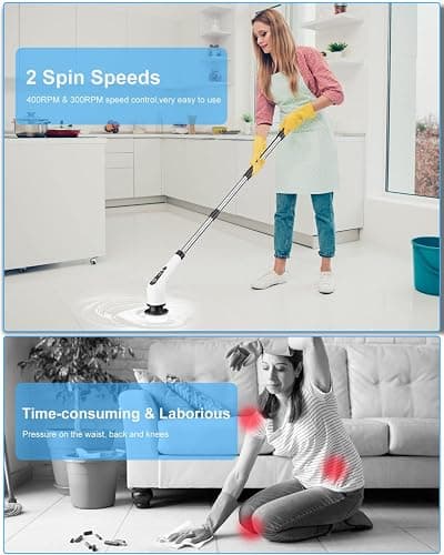 Leebein Electric Spin Scrubber, Cordless Cleaning Brush with 8 Replaceable Brush Heads, Tub and Floor Tile 360 Power Scrubber Dual Speed with Adjustable & Detachable Handle for Bathroom Kitchen Car thumbnail 3