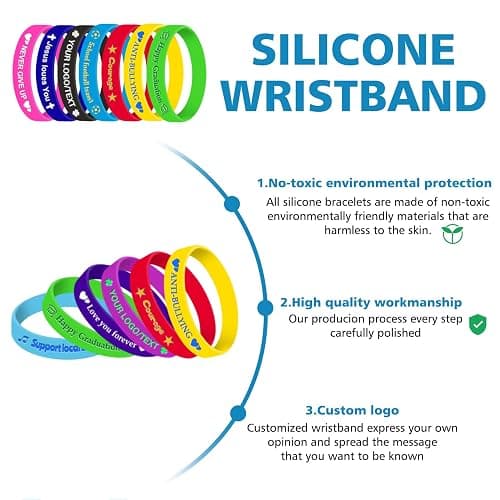 Custom Wristbands for Events Bulk 1-5000PCS with Text Logo Icon,1/2" Wide Personalized Silicone Bracelet for Motivition Gifts,Customized Rubber Bracelet for Men Women,Customizable Wrist Band thumbnail 4