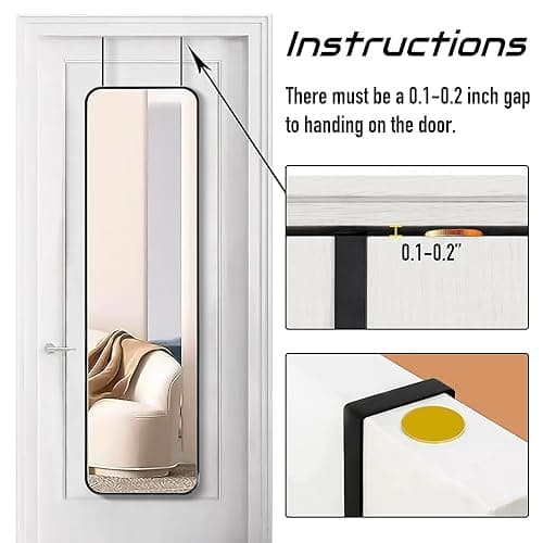 SCWF-GZ 47x14 Mirror Rectangle Full Body Length Door Hanging Wall Mounted Metal Frame Dressing Make-up Mirrors for Entryway Bedroom Bathroom Living Room 47 14 inch Black - Black - 47"L x 14"W thumbnail 2