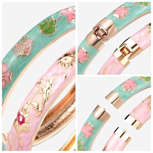 UJOY Cloisonne Bracelet Butterfly Hinge Indian Cuff Bangle Enameled Jewelry Flower Bracelets for Women Gift Box 55A114 thumbnail 4