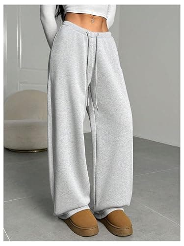 RoseSeek Women's Drawstring Waist Straight Streetwear Long Wide Leg Pants Casual Loose Baggy Workout Long Fall Sweatpants thumbnail 2