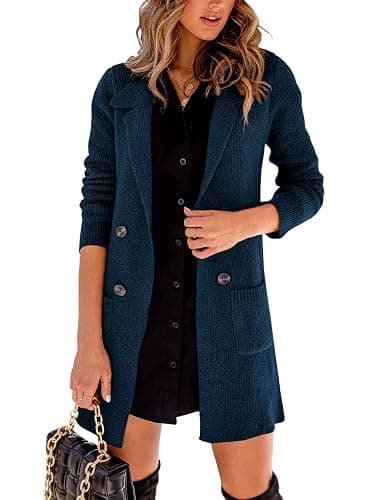 Danedvi Women Open Front Lapel Collar Cardigan Button Down Long Sweaters Cardigan Solid Outerwear Coats thumbnail 2
