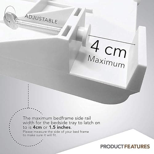 Modern Innovations Bedside Shelf for Bed, College Dorm Room, Bunk Bed Shelf/Caddy for Top Bunk, Clip On Nightstand Tray with Cord and Cup Holder for Table Storage (White) - White thumbnail 3
