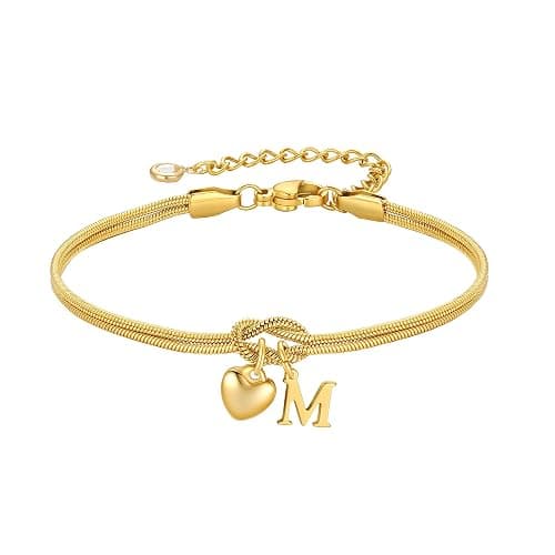 M MOOHAM Initial Knot Bracelets for Women - 18K Gold Plated Initial Knot Bracelets for Women Teen Girls, Trendy Letter A-Z Love Charm Bracelet Dainty Jewelry Womens Bridesmaid Birthday Gifts - Image 1
