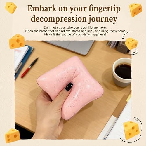 Sticky Bread Squishy Toys, a Slow-Rising Fidget for Stress Relief & Focus | Fun Kawaii Desk Accessory for Adults & Teens (Pink) thumbnail 6