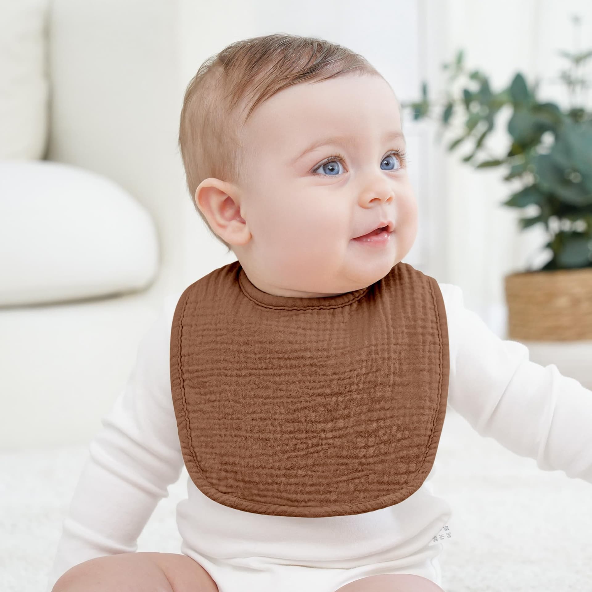 Bearmoss Muslin Baby Drooling Bibs 8 Pack, 100% Cotton Square Adjustable Bandana Bibs for Baby Girls Boys Teething Drool (Coconut Mocha) thumbnail 2