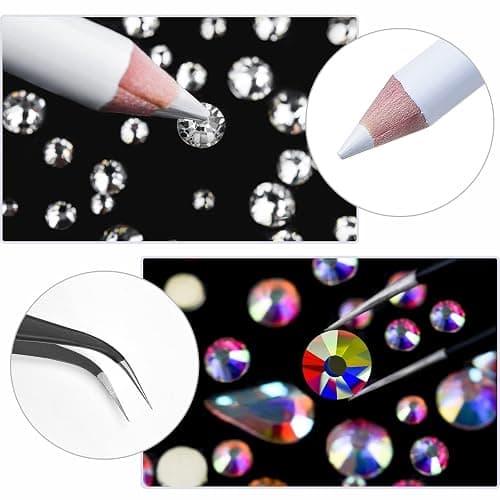 Nail Art Rhinestones Kit HUETFAT 2400pcs Nail Gems Ab Flatback Rhinestones Gems Stones, with Storage Organizer Box/Wax Pencil/Tweezers 6 Sizes (1.5-4.5 mm) for Nail Art Craft (2400pcs) thumbnail 4