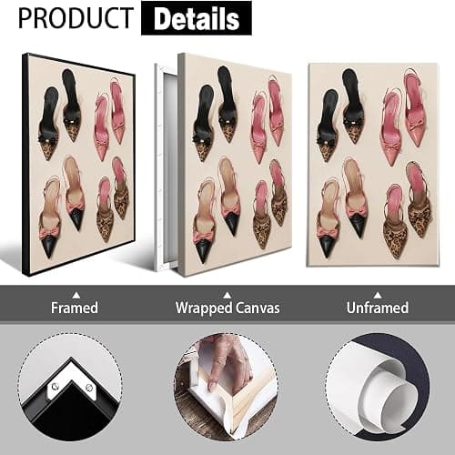 Pink Bow Leopard Heels Canvas Wall Art Funky Heel Leopard Posters Coquettish Preppy Girly Pink Aesthetic Prints Painting For Living Room Bedroom Dorm Apartment Wall Decor 12x16in Framed thumbnail 2