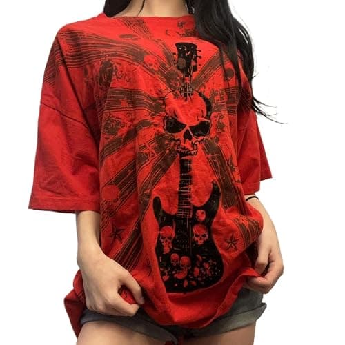 Women Fairy Grunge Clothes Y2k Short Sleeve Oversized Shirt Graphic Print Emo Top Aesthetic Vintage Teen Girl Tee - Image 1