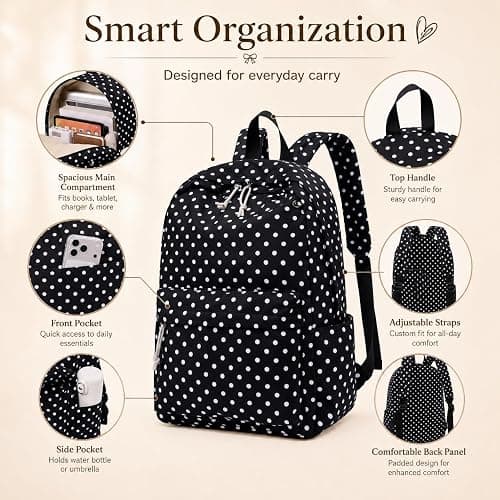 Bluboon Teen Girls School Backpack Kids Bookbag Set with Lunch Box Pencil Case Travel Laptop Backpack Casual Daypacks (Black Polka Dots) thumbnail 6